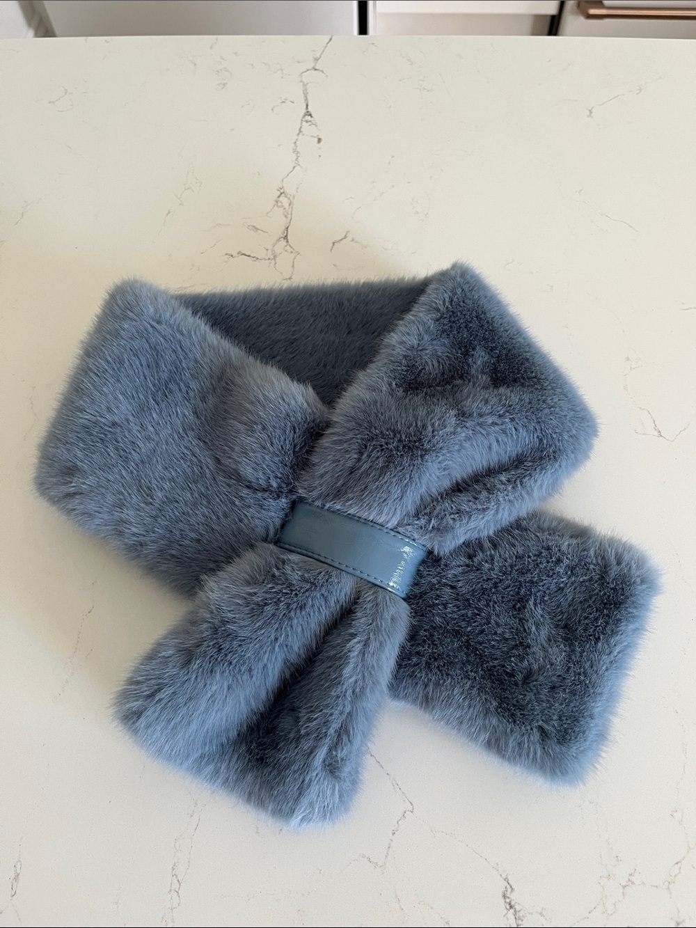 La Fiorentina Plush Faux Fur Scarf in Dusty Blue